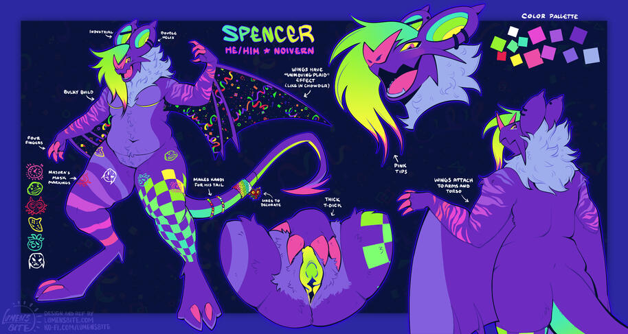 A standard sized reference sheet + custom design of a scenecore noivern.