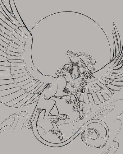 1 hour A sketch of a huge muscular transmasc horse in a leather harness and jock strap, beside him a smaller, curvy rabbit confidently holds onto his thick forearm.